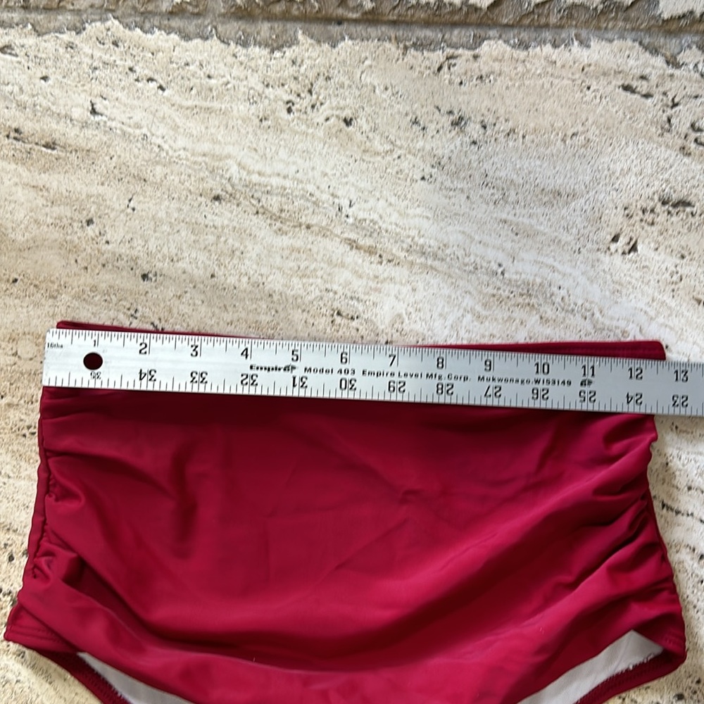 Swim suit two piece never worn color red high waisted bottoms ruffle top cute - Picture 10 of 14